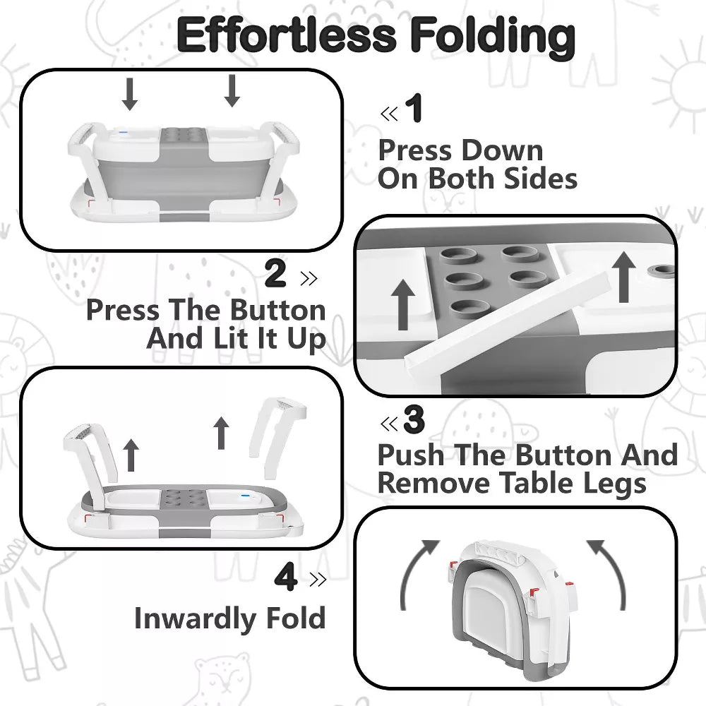 TUMAJUP Collapsible Baby Bathtub for Infants and Toddlers with Soft Cushion and Thermometer-Gray