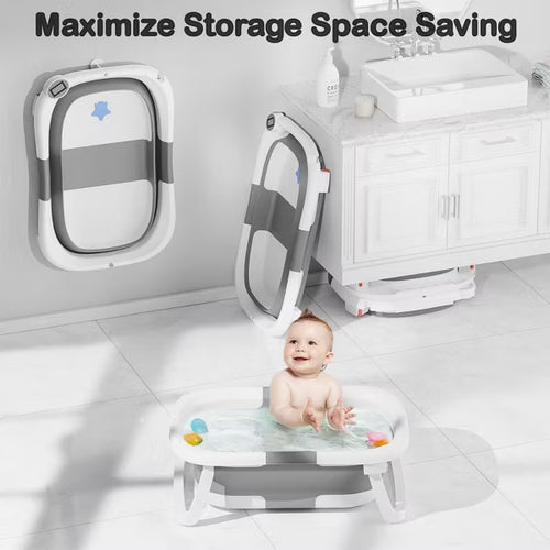 TUMAJUP Collapsible Baby Bathtub for Infants and Toddlers with Soft Cushion and Thermometer-Gray